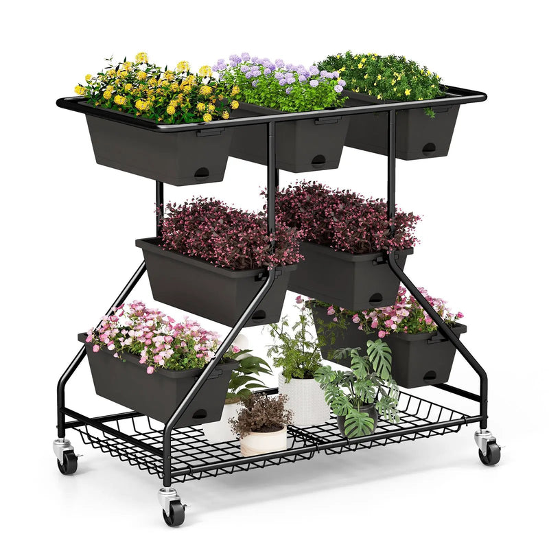 Vertical Raised Garden Bed with 7 Planter Boxes and Storage Baskets-Black by DirectDeals