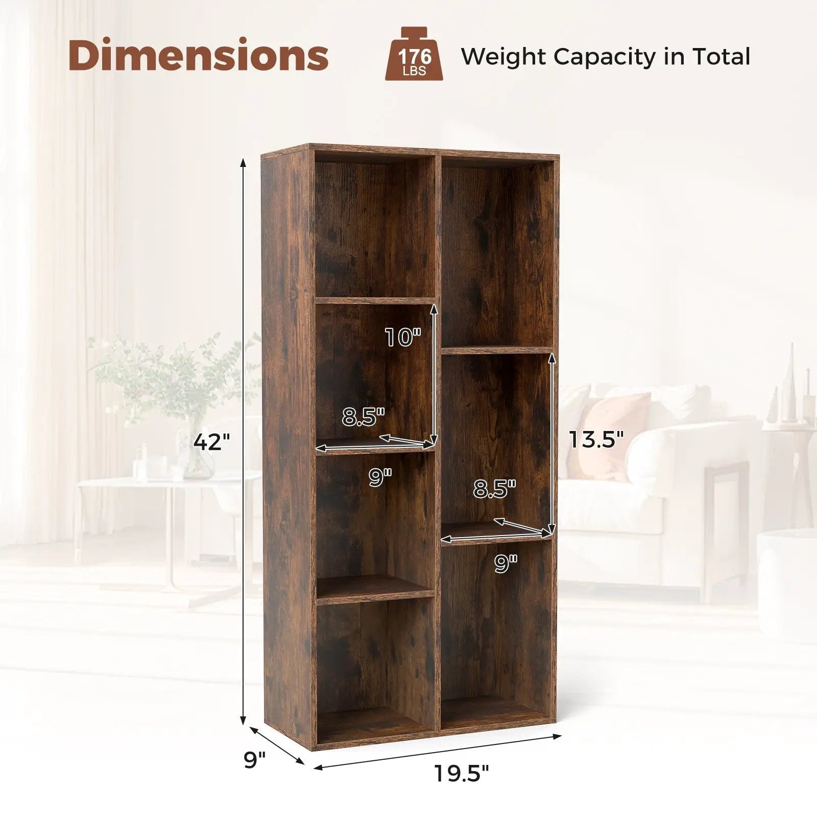 Vertical or Horizontal Freestanding Bookshelf with 7 Compartments by DirectDeals