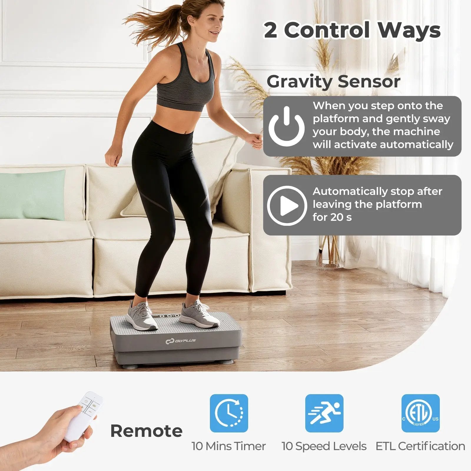 Vibration Plate Exercise Machine with Gravity Sensor and Remote Control for Home Gym by DirectDeals