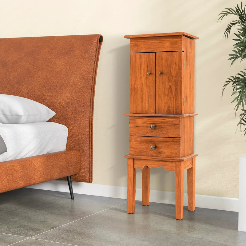 Vintage Jewelry Storage Standing with Top Flip Makeup Mirror by DirectDeals