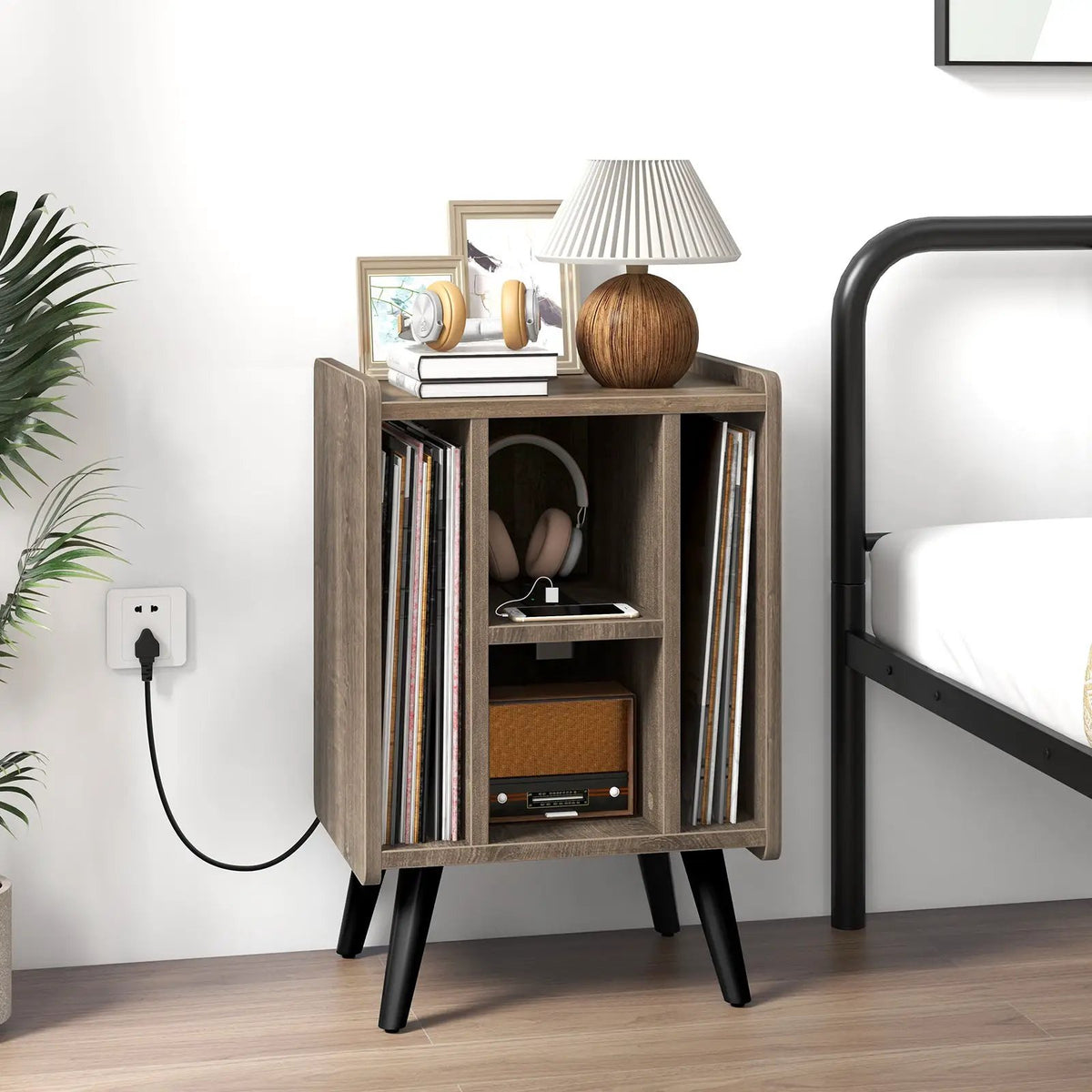 Vinyl Record Storage Turntable Stand with 4 Open Shelves by DirectDeals