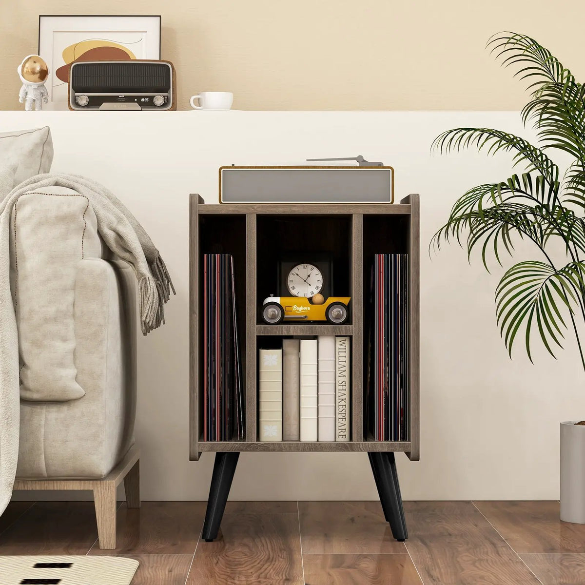 Vinyl Record Storage Turntable Stand with 4 Open Shelves by DirectDeals
