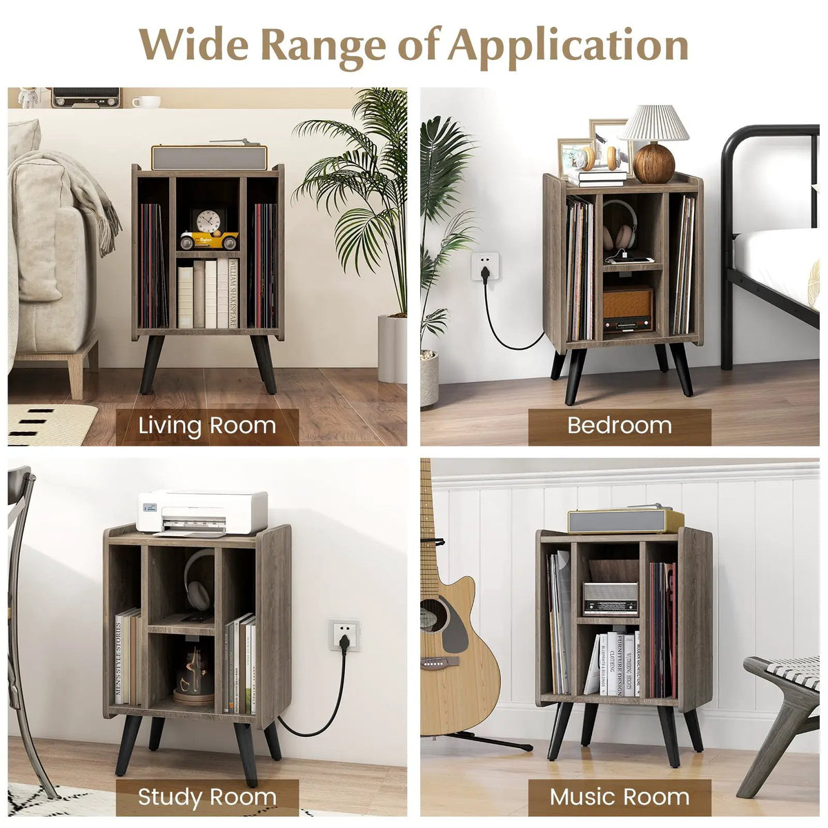 Vinyl Record Storage Turntable Stand with 4 Open Shelves by DirectDeals