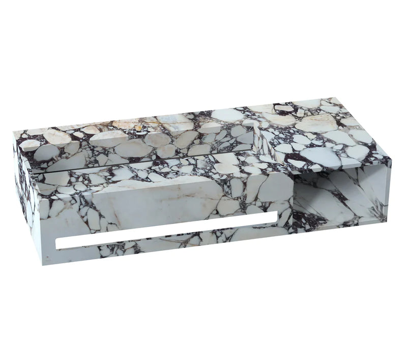 Calacatta Viola Marble Wall-mount Bathroom Sink Hidden Drain with Towel Holder and Shelf (W)18" (L)37" (H)8" by GobekDesign