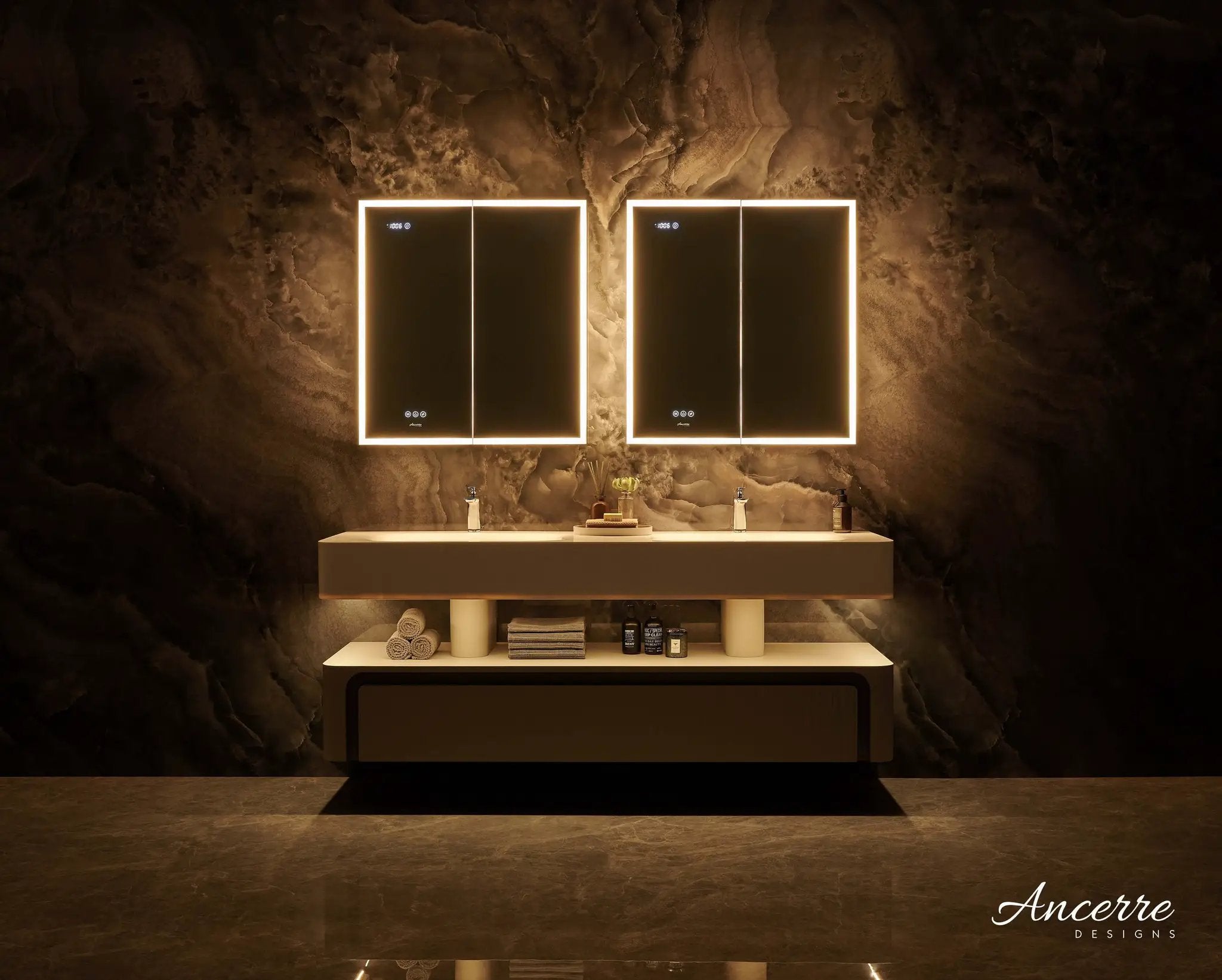 Pagani LED Mirror Cabinet with Defogger, Dimmer, Magnifier & USB outlet by Ancerre Designs