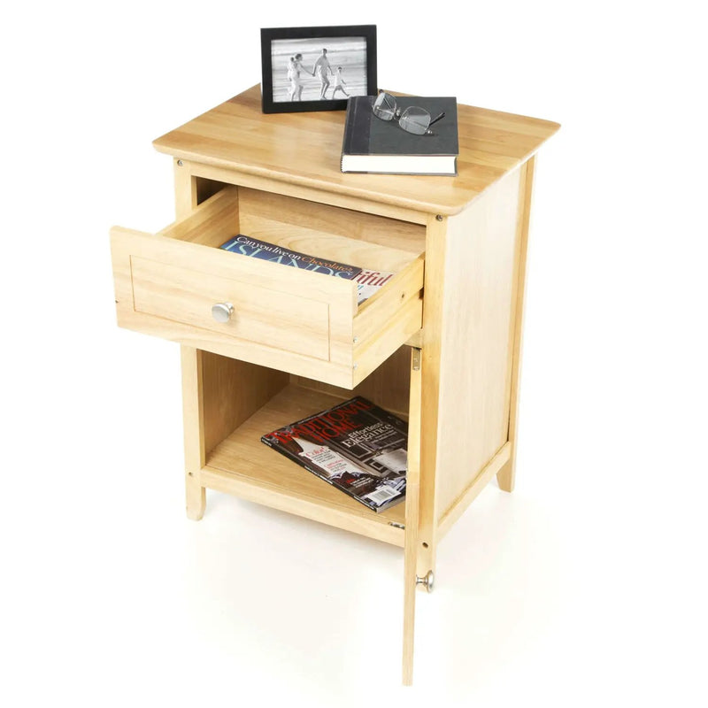 Natural Wood Finish 1-Drawer Bedside Table Cabinet Nightstand by HomePacific