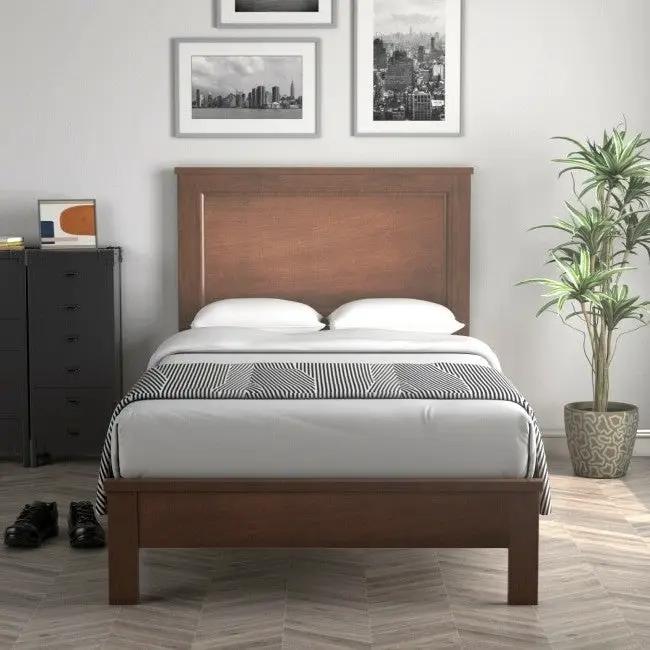 Twin Size Modern College Dorm Wooden Platform Bed in Walnut by HomePacific