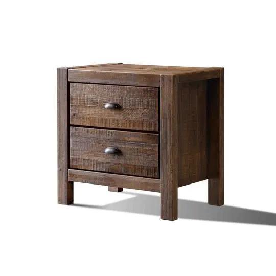 Farmhouse Style Solid Pine Wood 2-Drawer Nightstand Bedside Table in Walnut by HomePacific