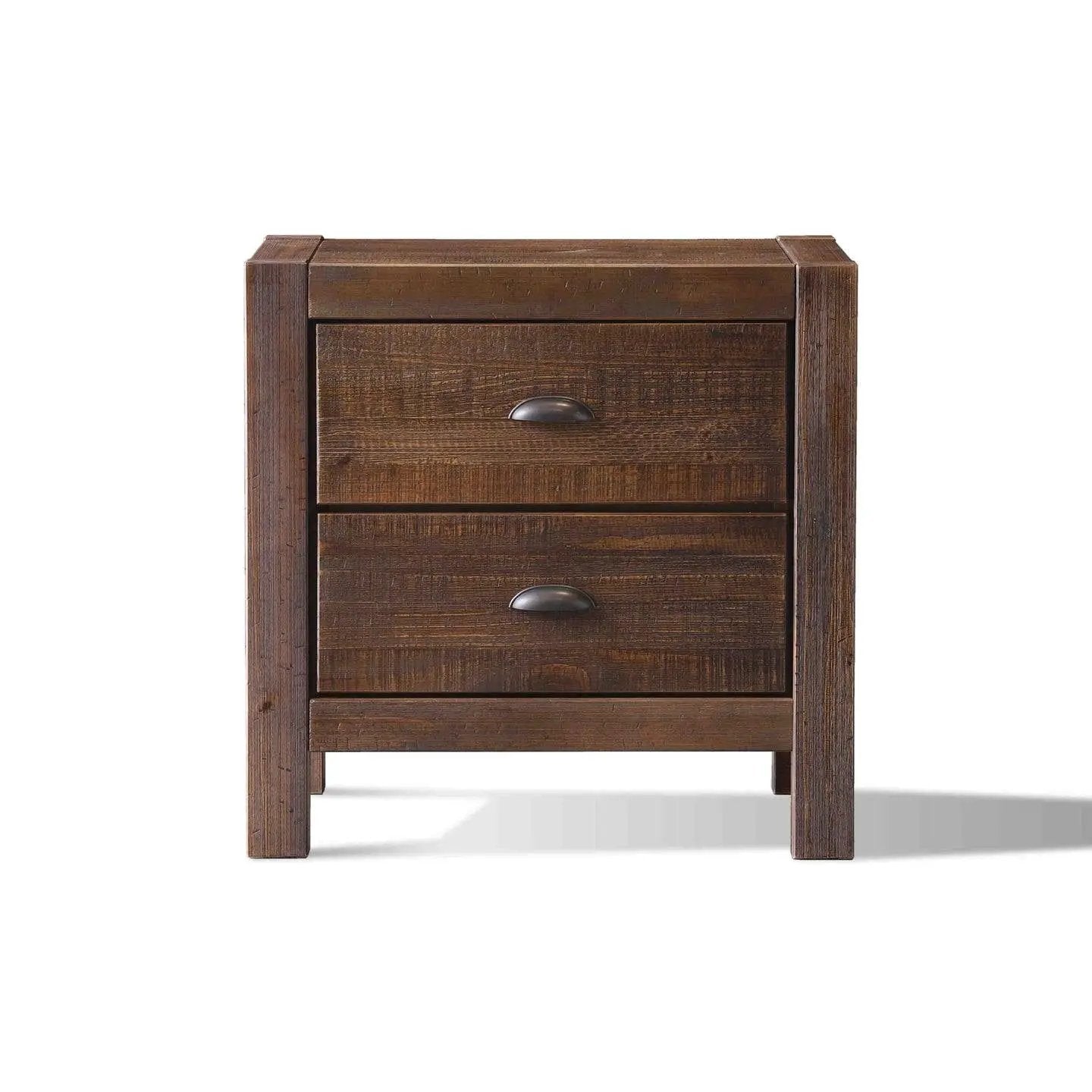 Farmhouse Style Solid Pine Wood 2-Drawer Nightstand Bedside Table in Walnut by HomePacific
