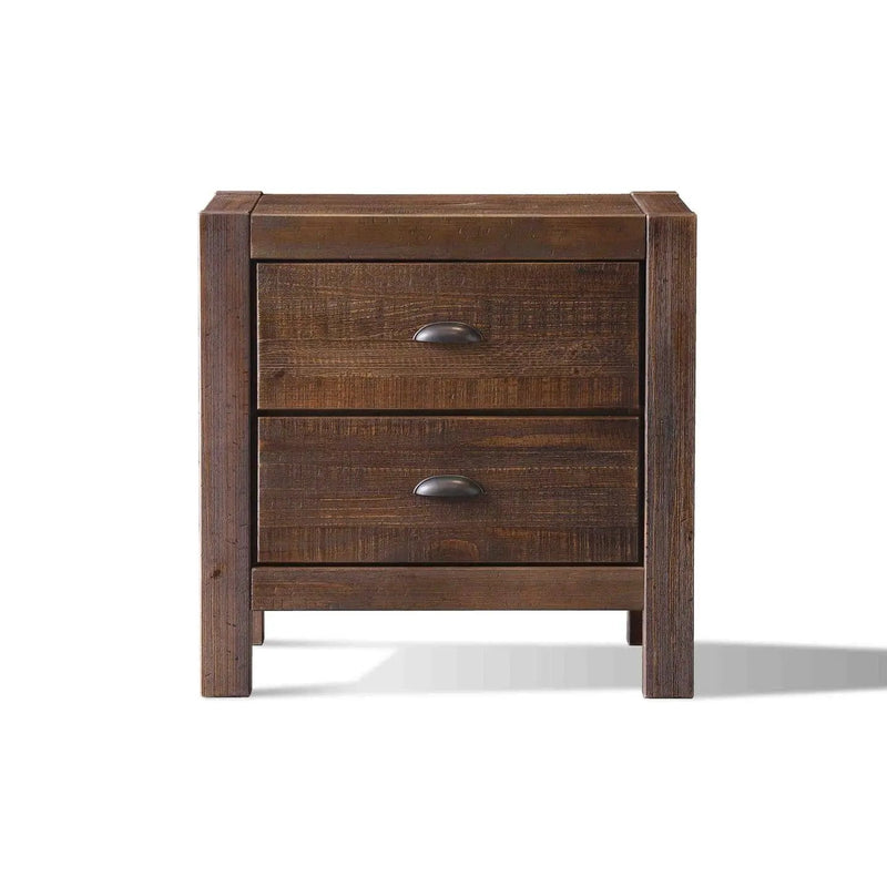 Farmhouse Style Solid Pine Wood 2-Drawer Nightstand Bedside Table in Walnut by HomePacific