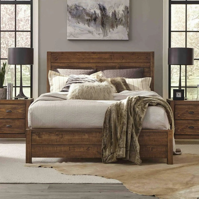 FarmHome Walnut Solid Pine Platform Bed in Queen Size by HomePacific