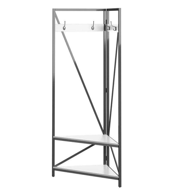 Modern Metal Hall Tree Coat Rack Shoe Storage Bench with White Seat and Shelf by HomePacific