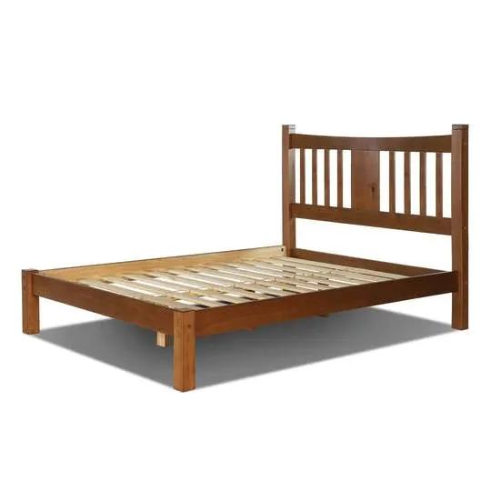 King Farmhouse Style Solid Wood Platform Bed Frame with Headboard in Walnut by HomePacific