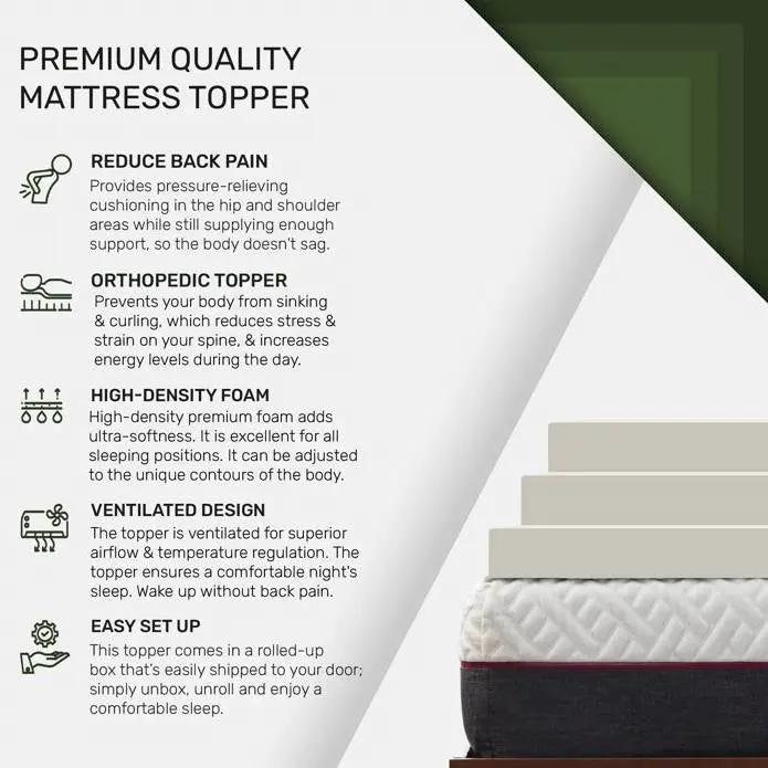 King 2-inch Thick Plush High Density Foam Mattress Topper Pad - Medium Firm by HomePacific