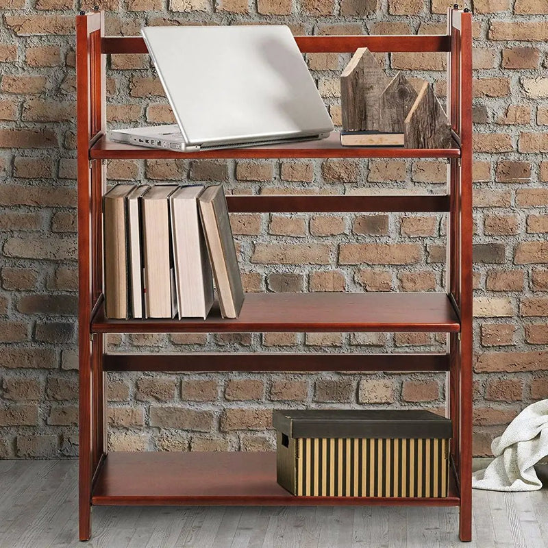 3-Shelf Folding Storage Shelves Bookcase in Walnut Wood Finish by HomePacific