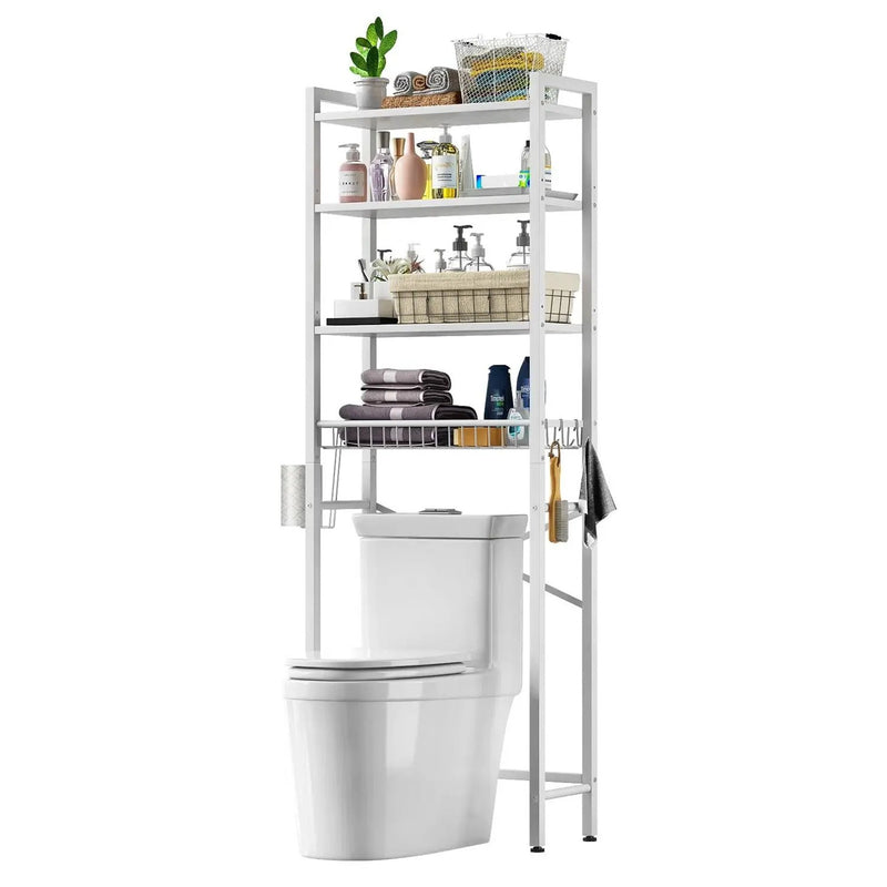 White Over the Toilet Storage Freestanding Industrial Metal Wood Shelving Unit by HomePacific
