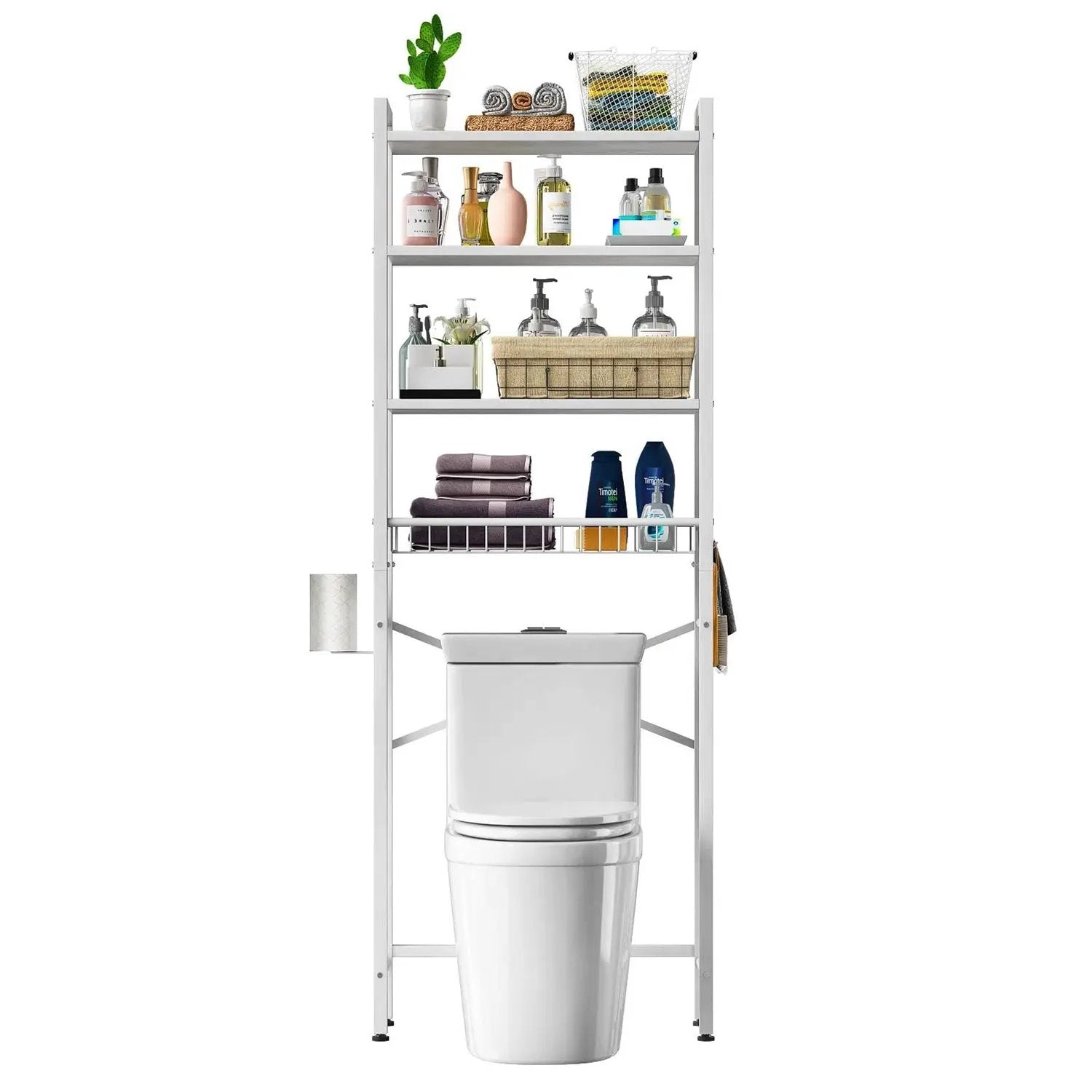White Over the Toilet Storage Freestanding Industrial Metal Wood Shelving Unit by HomePacific