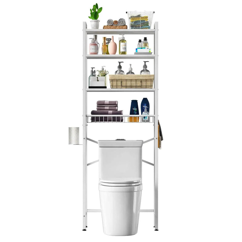 White Over the Toilet Storage Freestanding Industrial Metal Wood Shelving Unit by HomePacific