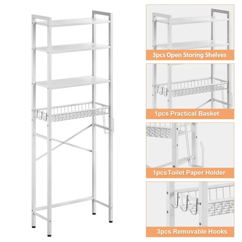 White Over the Toilet Storage Freestanding Industrial Metal Wood Shelving Unit by HomePacific