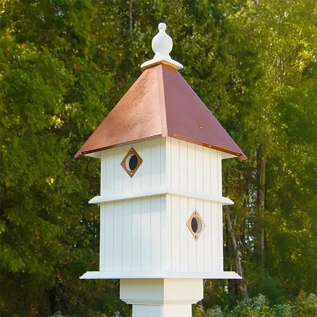 White Two Story Songbird BirdHouse with Copper Colored Roof - Made in USA by HomePacific