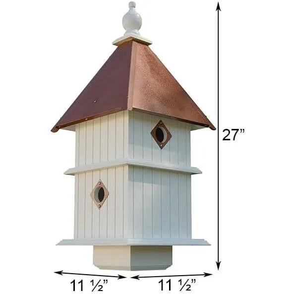 White Two Story Songbird BirdHouse with Copper Colored Roof - Made in USA by HomePacific