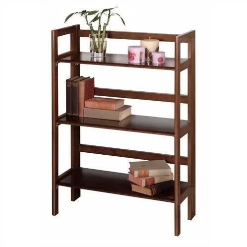 3-Shelf Stackable Folding Bookcase in Distressed Walnut Finish by HomePacific