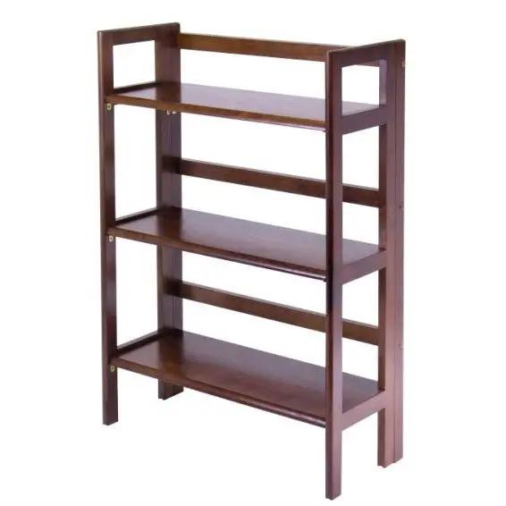 3-Shelf Stackable Folding Bookcase in Distressed Walnut Finish by HomePacific