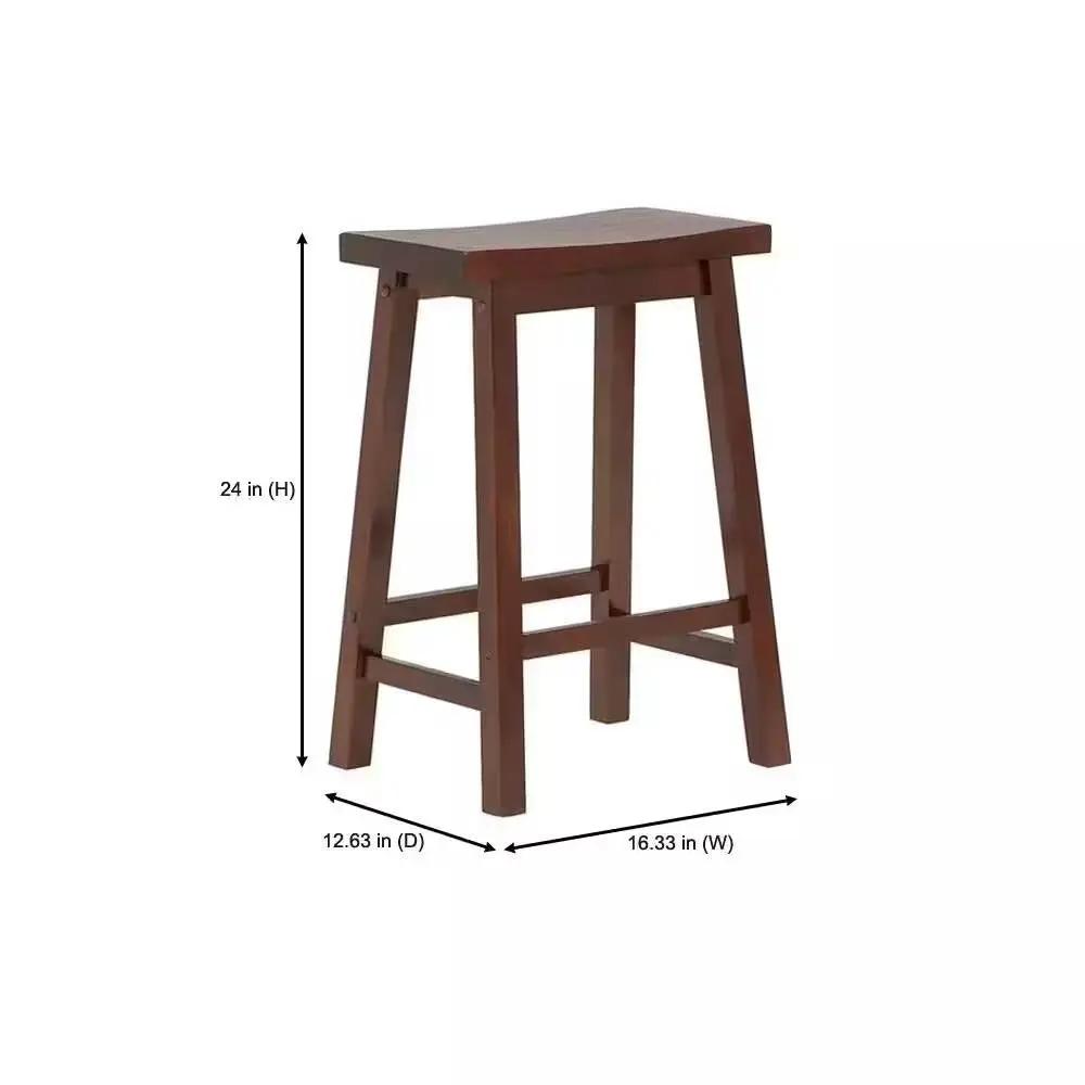 Set of 2 Farmhouse Counter Height Saddle Bar Stools in Brown Walnut Wood Finish by HomePacific