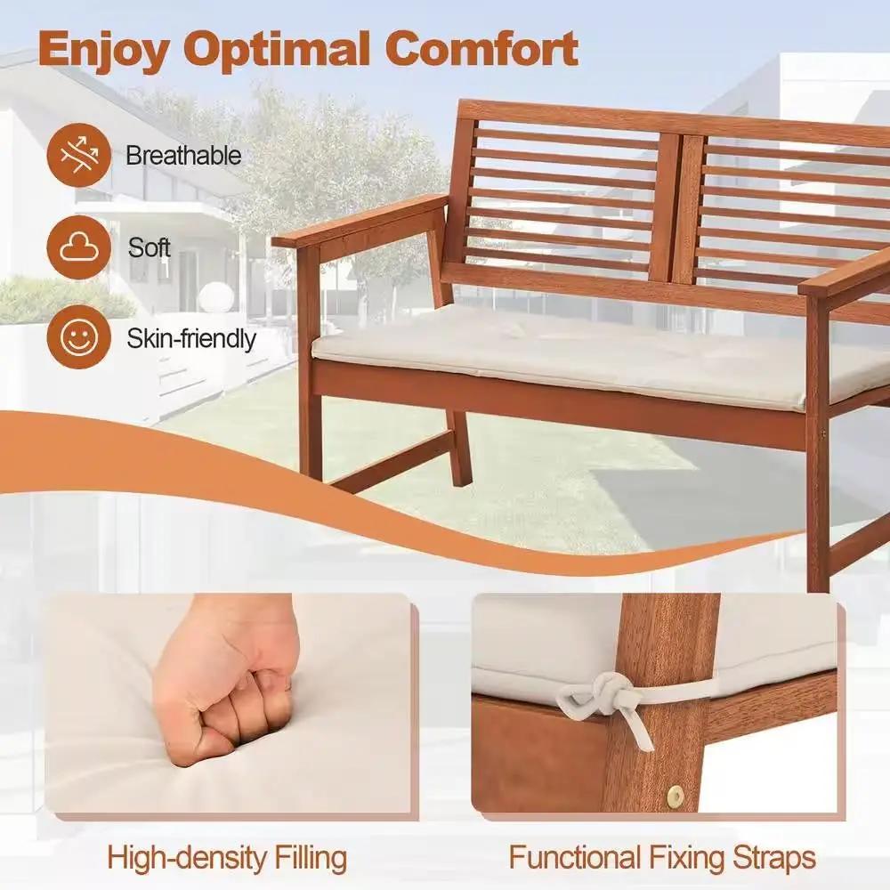 Solid Wood Outdoor Patio Garden Bench w/ Slatted Back Armrests and Seat Cushion by HomePacific