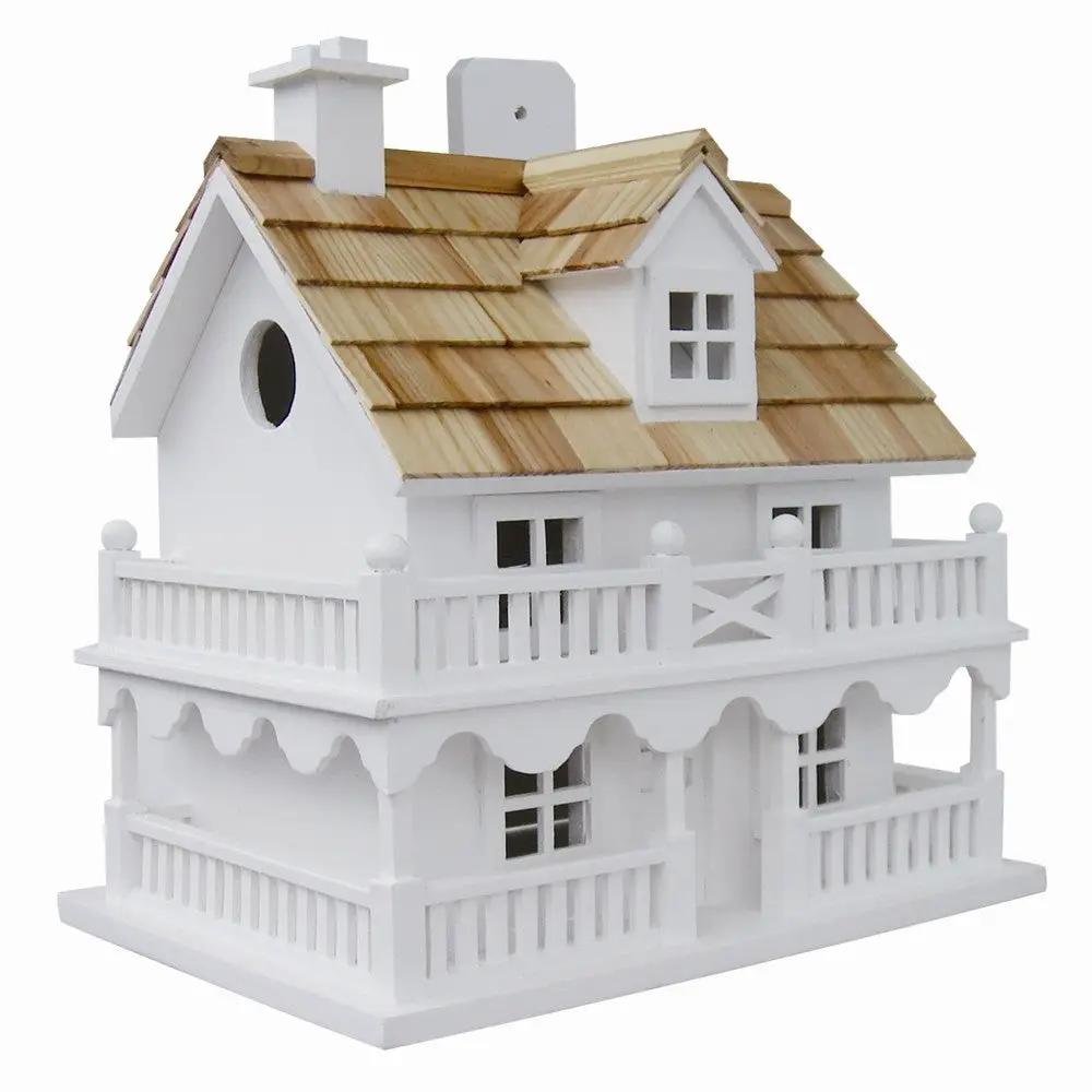 White Cottage Style Wood Birdhouse with unpainted Nest Box Bird House by HomePacific