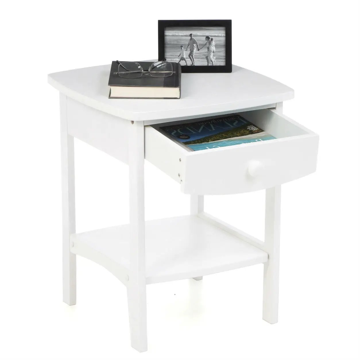 White Wood Contemporary 1-Drawer Bedside Table Nightstand by HomePacific