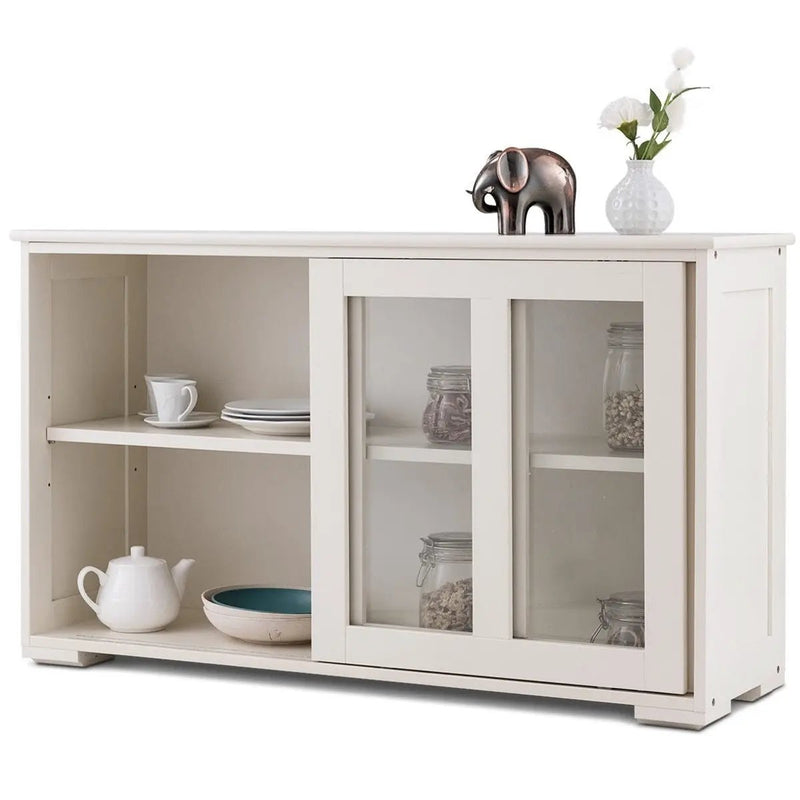Modern White Wood Buffet Sideboard Cabinet with Glass Sliding Door by HomePacific