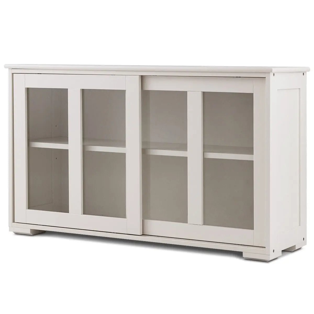 Modern White Wood Buffet Sideboard Cabinet with Glass Sliding Door by HomePacific