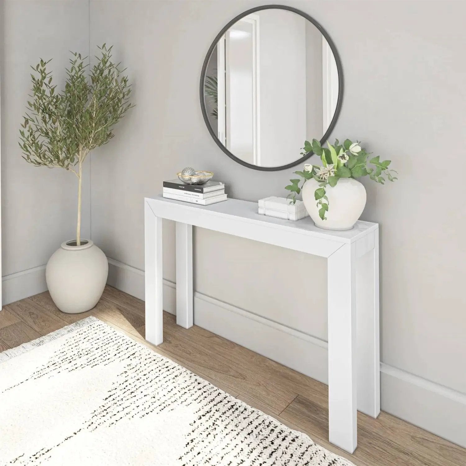 Solid Wooden Modern Accent Console Table / Sofa Table in White Wood Finish by HomePacific