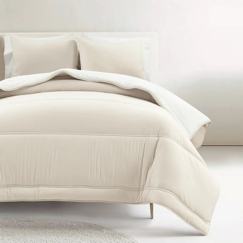 Twin/XL Soft Lightweight Reversible Quilted Comforter Set in White/Beige by HomePacific