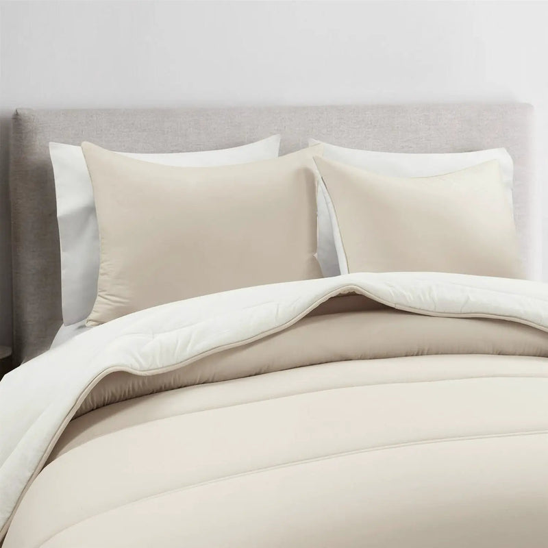 Twin/XL Soft Lightweight Reversible Quilted Comforter Set in White/Beige by HomePacific