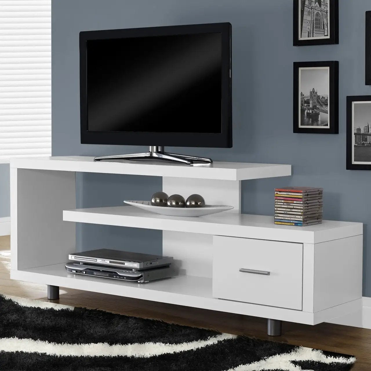 White Modern TV Stand - Fits up to 60-inch Flat Screen TV by HomePacific