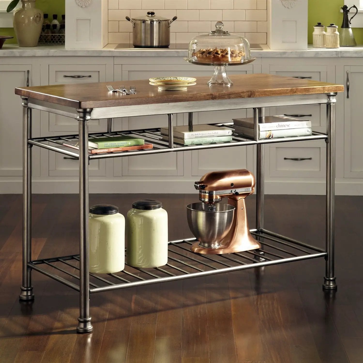Classic French Style Hardwood Butcher Block Top Metal Kitchen Utility Table by HomePacific