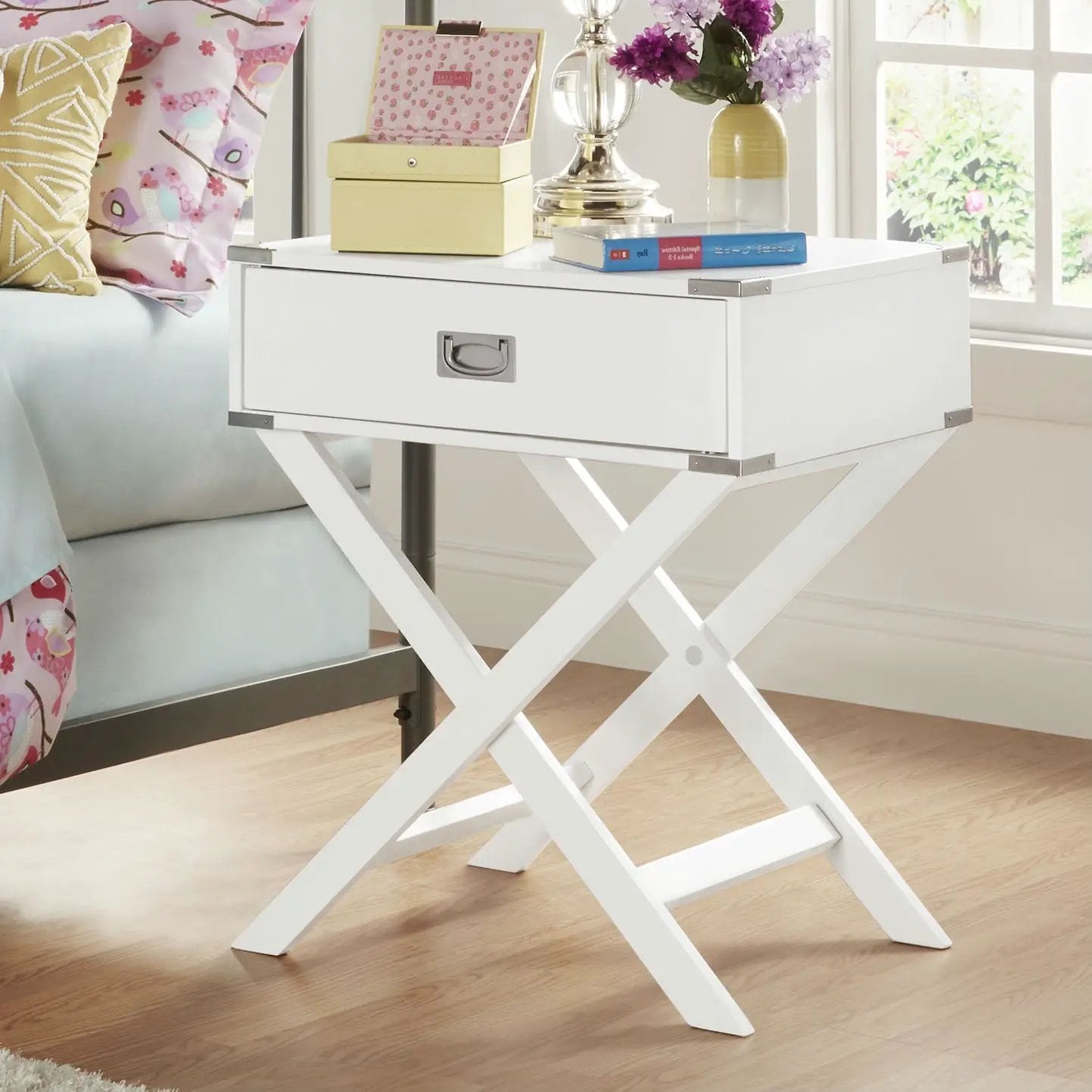 White Modern Bedroom Decor 1-Drawer Bedside Table Nightstand End Table by HomePacific