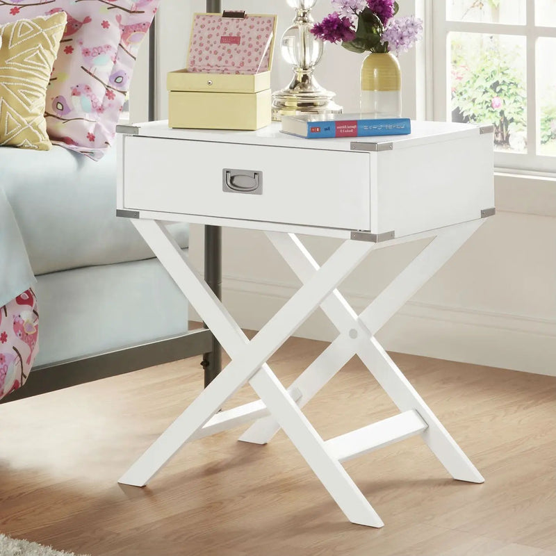 White Modern Bedroom Decor 1-Drawer Bedside Table Nightstand End Table by HomePacific