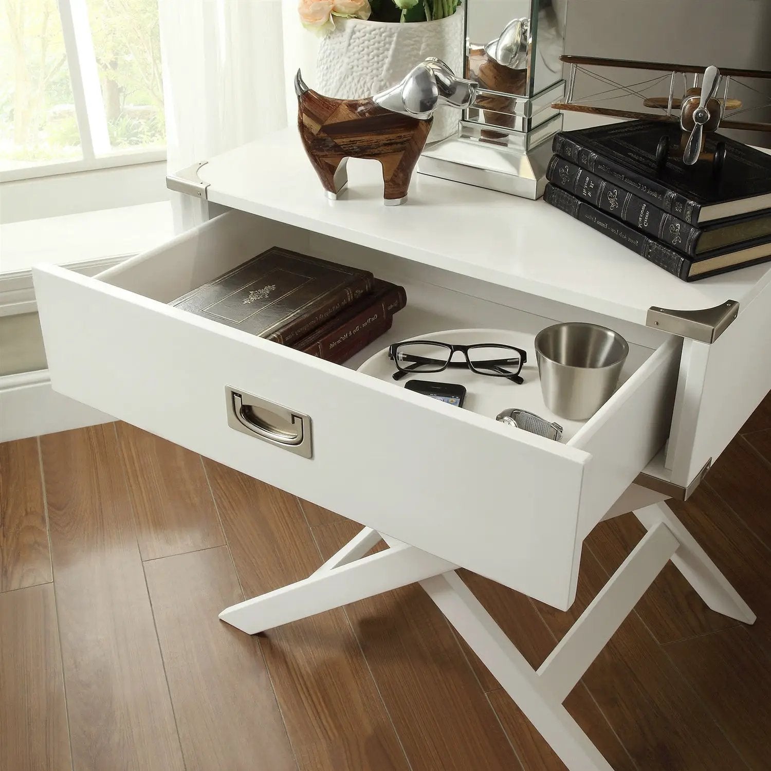 White Modern Bedroom Decor 1-Drawer Bedside Table Nightstand End Table by HomePacific