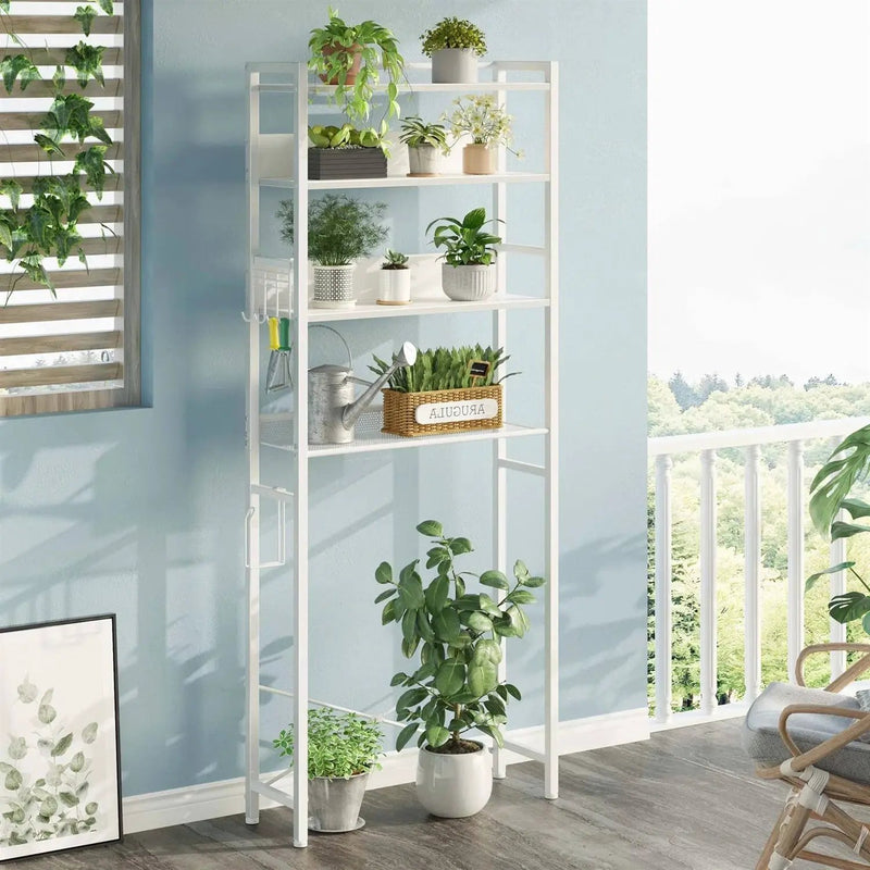 White Over the Toilet Storage Freestanding Modern Metal Wood Shelving Unit by HomePacific