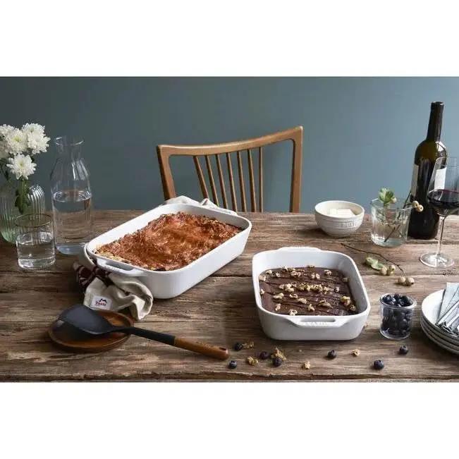 2 Piece Ceramic Stoneware Bakeware Casserole Dish Set in White by HomePacific