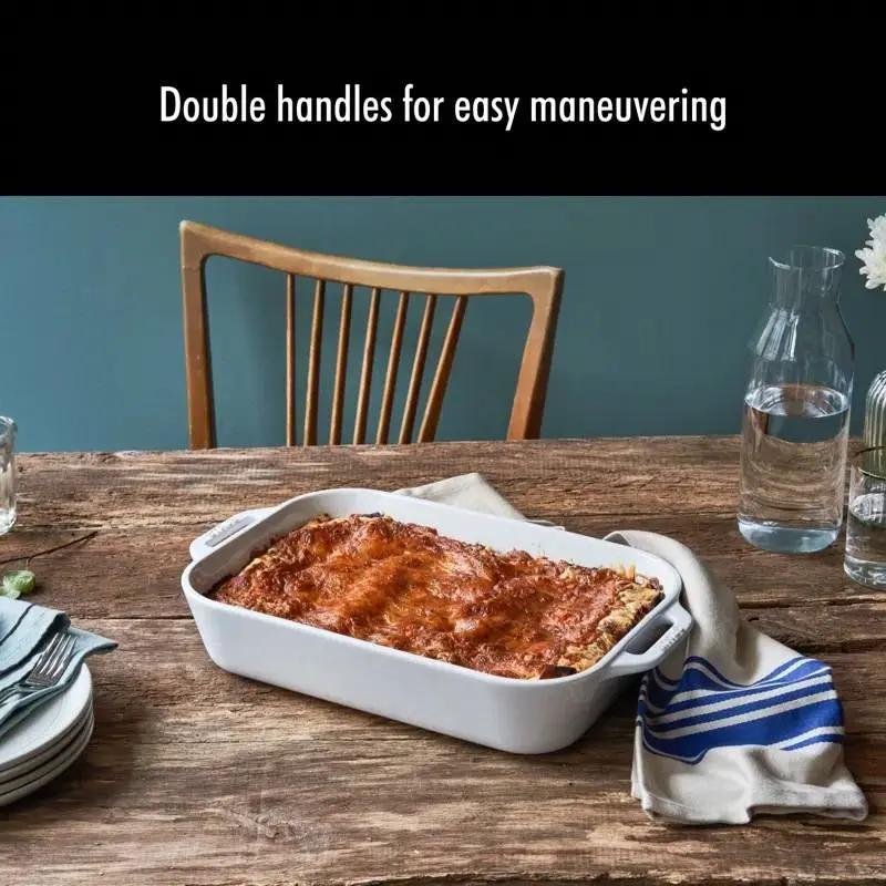 2 Piece Ceramic Stoneware Bakeware Casserole Dish Set in White by HomePacific