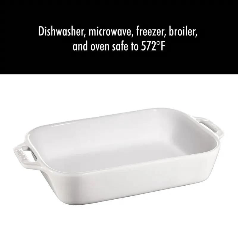 2 Piece Ceramic Stoneware Bakeware Casserole Dish Set in White by HomePacific