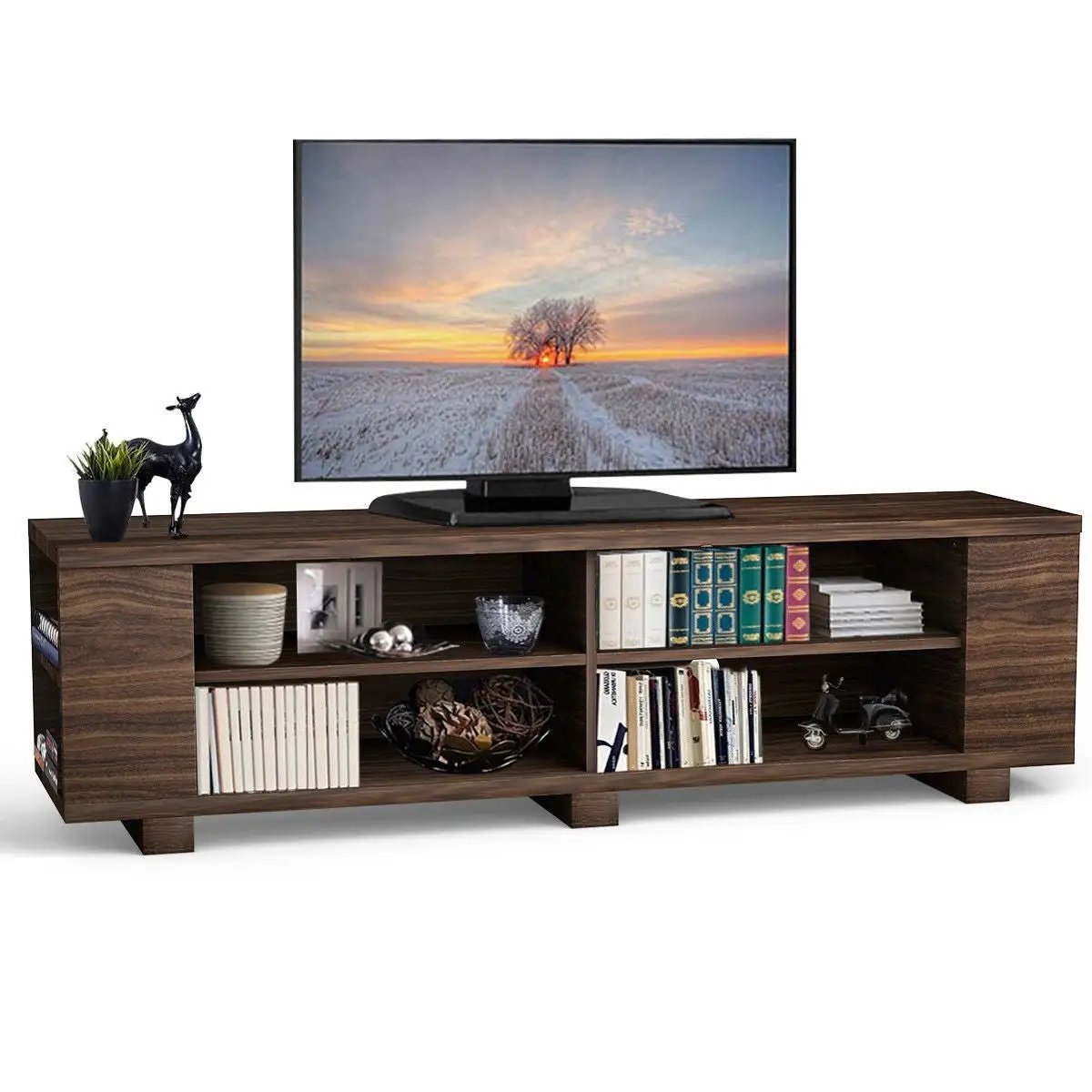 Modern TV Stand in Walnut Wood Finish - Holds up to 60-inch TV by HomePacific