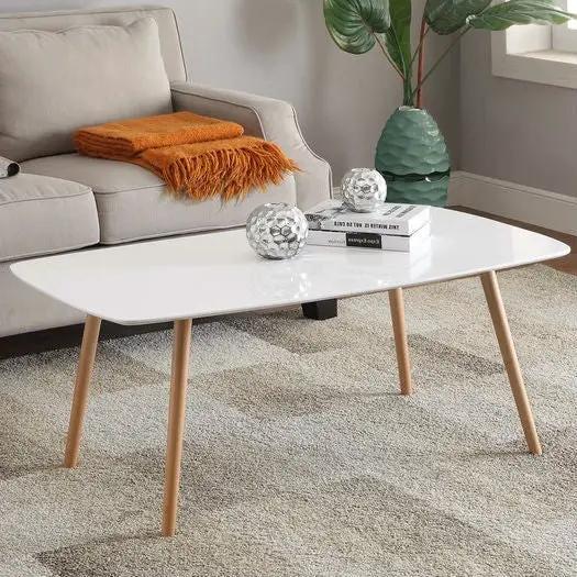 White Top Mid-Century Coffee Table with Solid Wood Legs by HomePacific