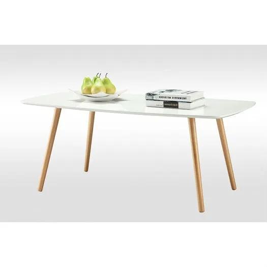 White Top Mid-Century Coffee Table with Solid Wood Legs by HomePacific