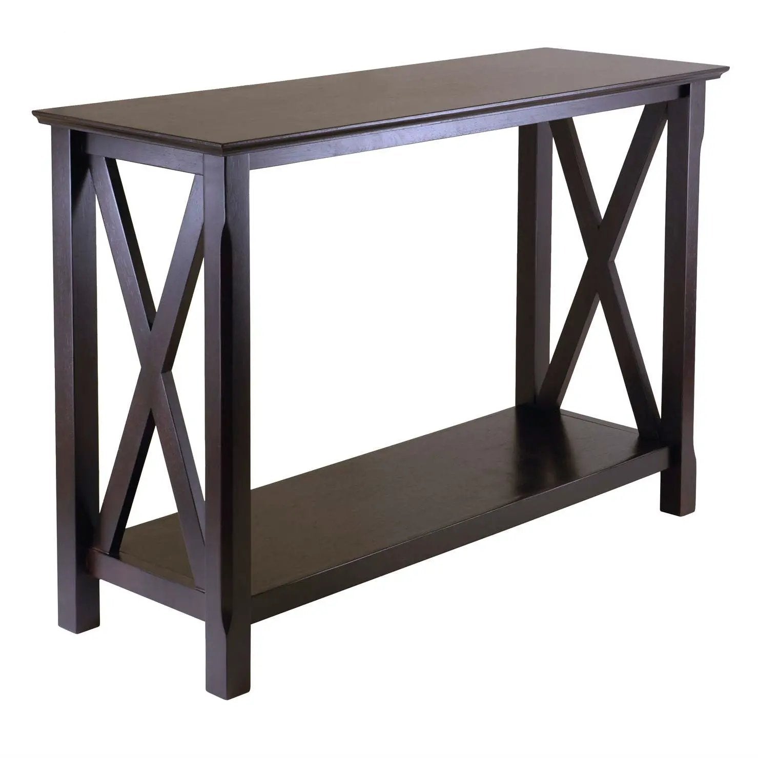 Cappuccino Brown Wood Console Sofa Table with Bottom Shelf by HomePacific