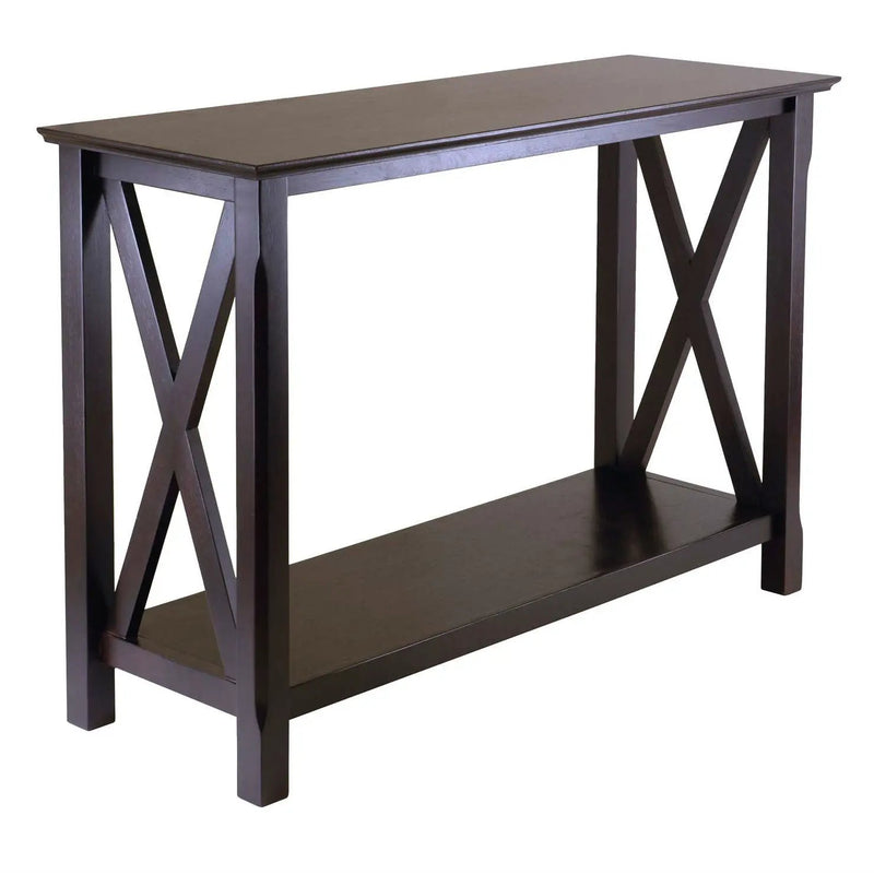 Cappuccino Brown Wood Console Sofa Table with Bottom Shelf by HomePacific
